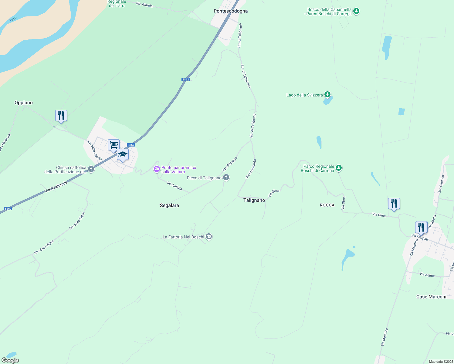 map of restaurants, bars, coffee shops, grocery stores, and more near 12 Via Alla Pieve in Talignano