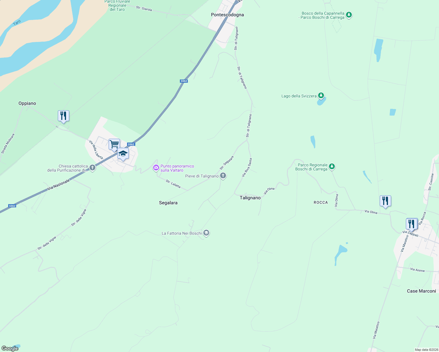 map of restaurants, bars, coffee shops, grocery stores, and more near 12 Via Alla Pieve in Talignano