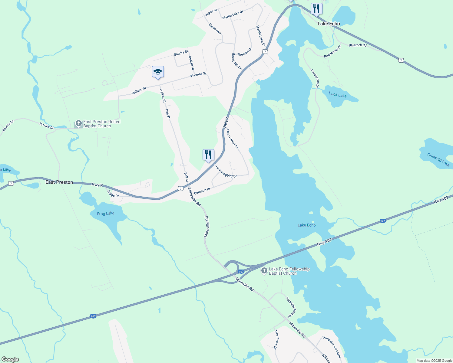 map of restaurants, bars, coffee shops, grocery stores, and more near 88 Carleton Drive in Lake Echo