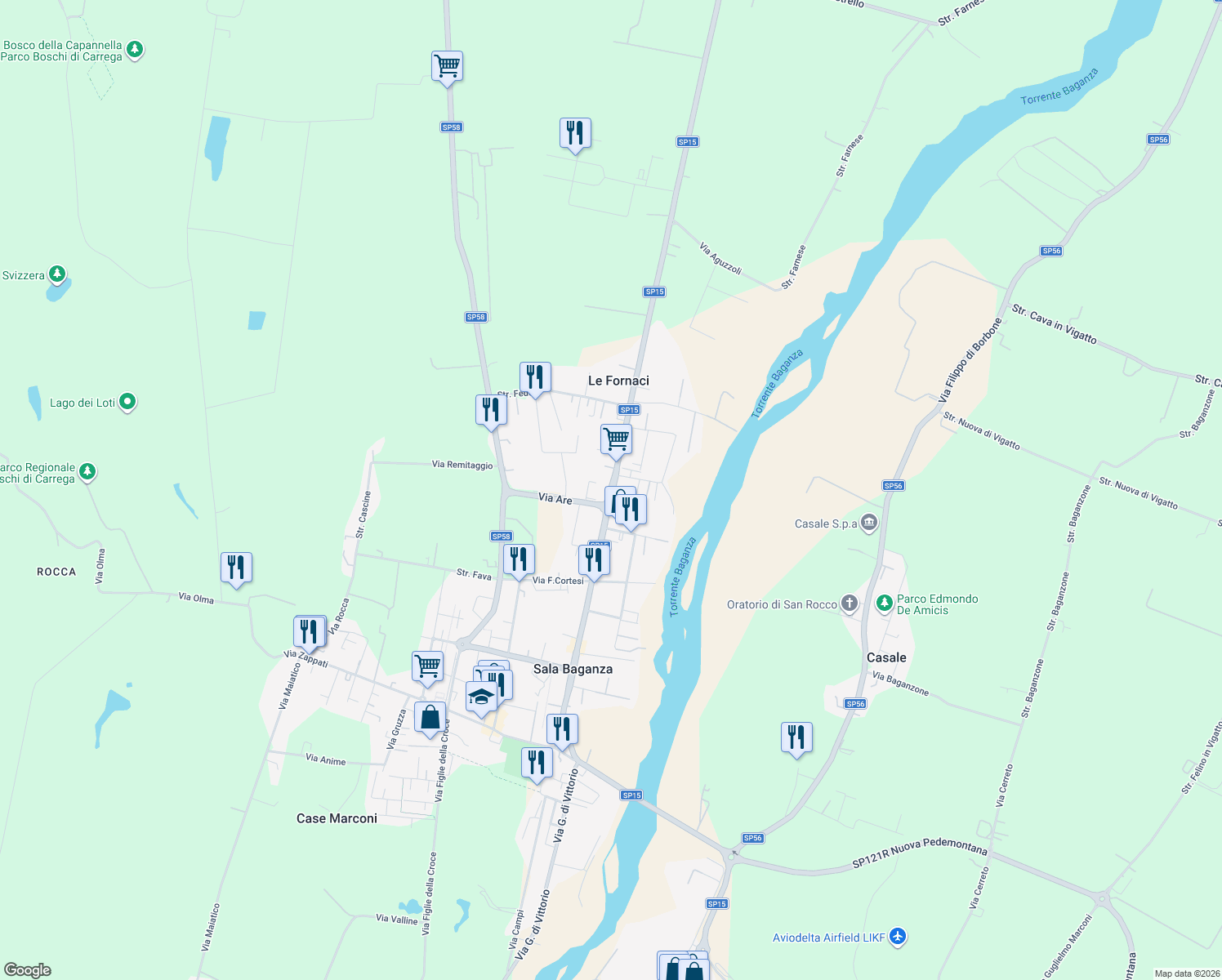map of restaurants, bars, coffee shops, grocery stores, and more near 4 Via Provinciale in Sala Baganza