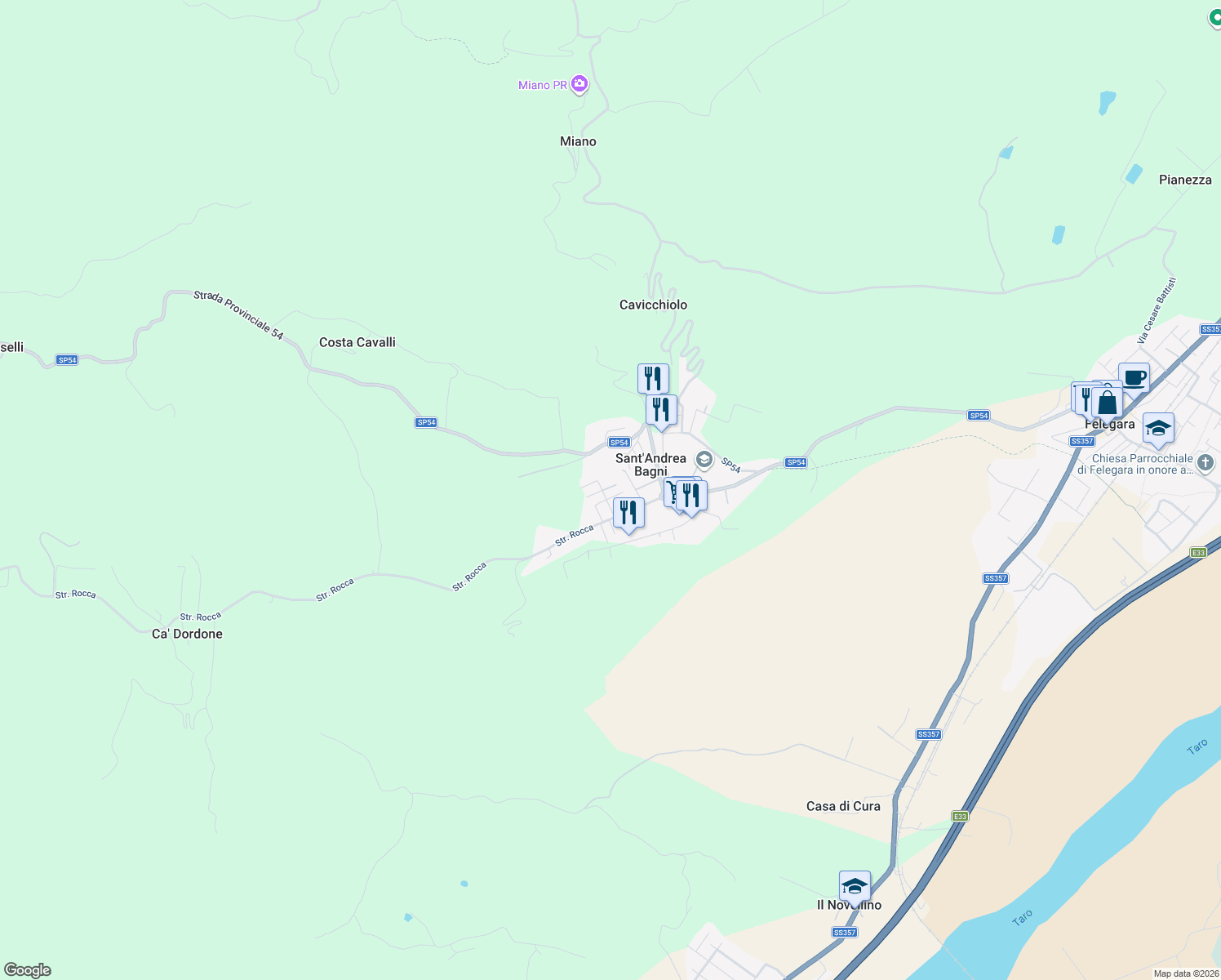 map of restaurants, bars, coffee shops, grocery stores, and more near 6 Via Don Milani in Sant'Andrea Bagni