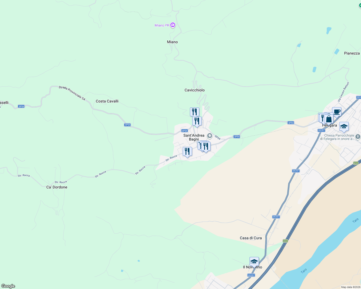map of restaurants, bars, coffee shops, grocery stores, and more near 6 Via Don Milani in Sant'Andrea Bagni