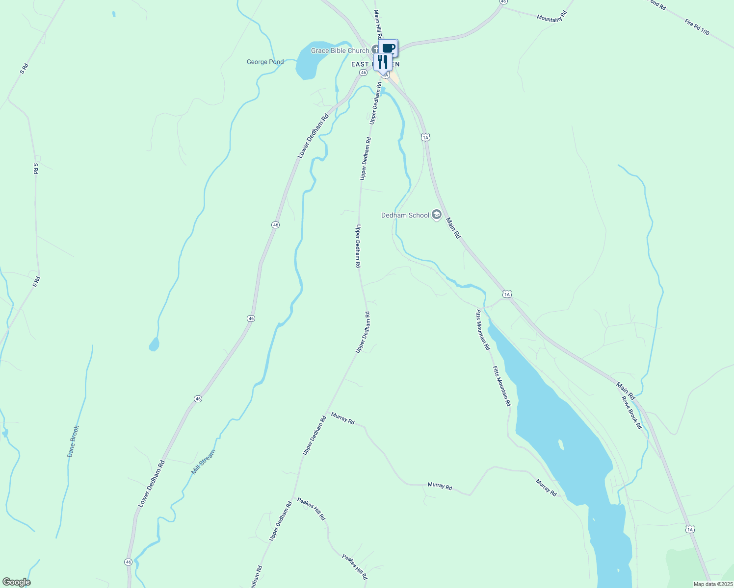 map of restaurants, bars, coffee shops, grocery stores, and more near 208 Upper Dedham Road in Dedham