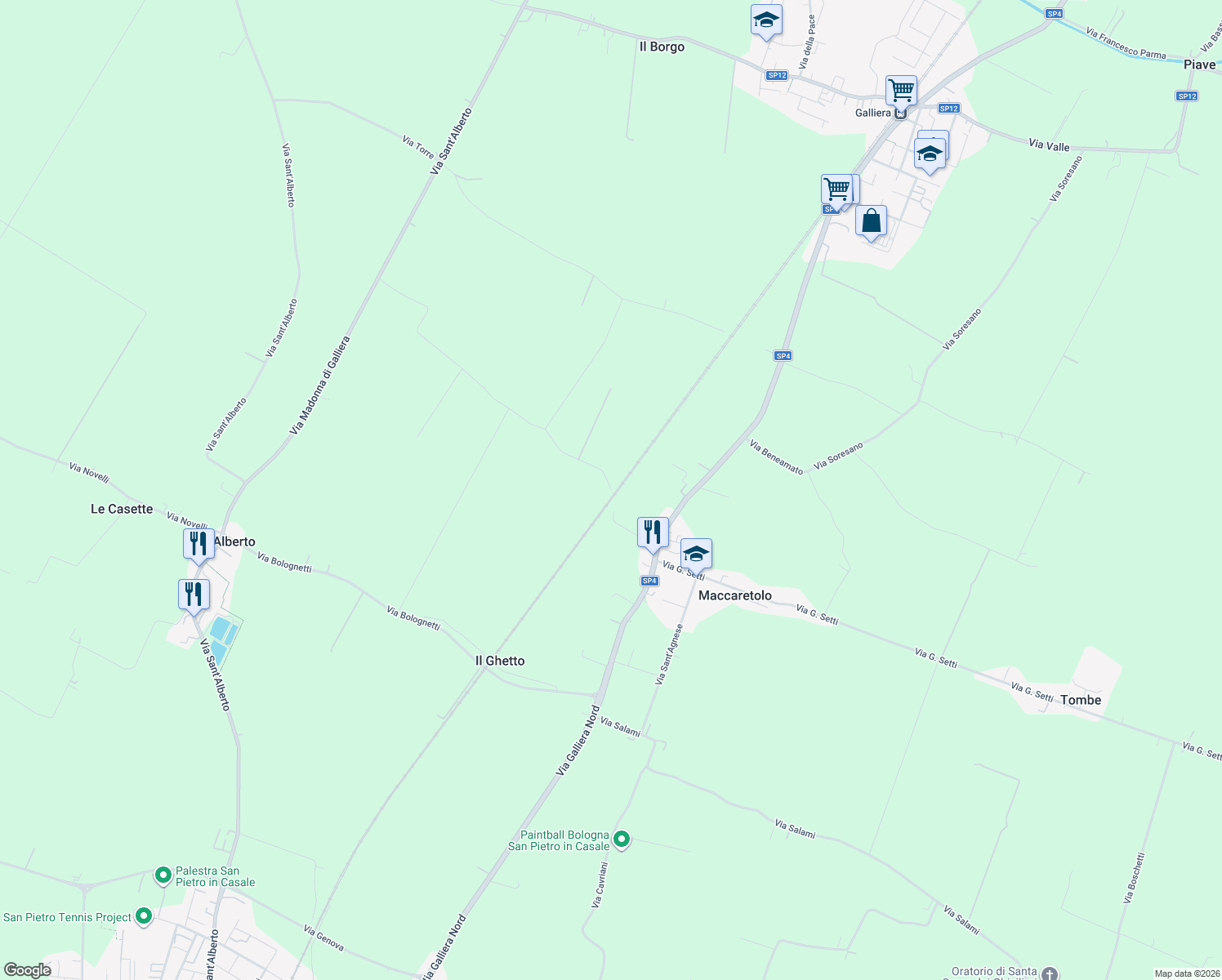 map of restaurants, bars, coffee shops, grocery stores, and more near 188 Via Mussolina in Città Metropolitana di Bologna