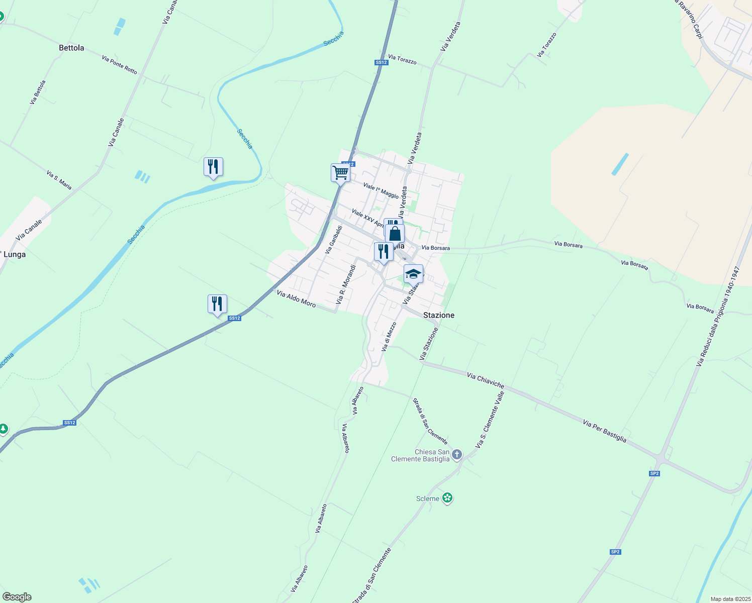 map of restaurants, bars, coffee shops, grocery stores, and more near 4 Via Albareto in Bastiglia