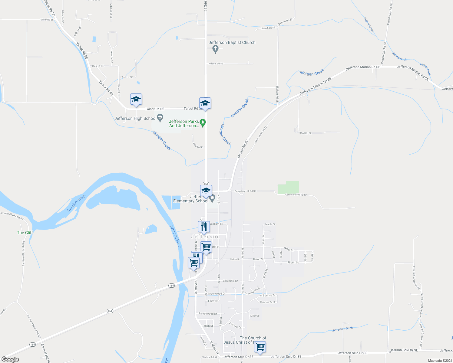 map of restaurants, bars, coffee shops, grocery stores, and more near 354 Conser Street in Jefferson