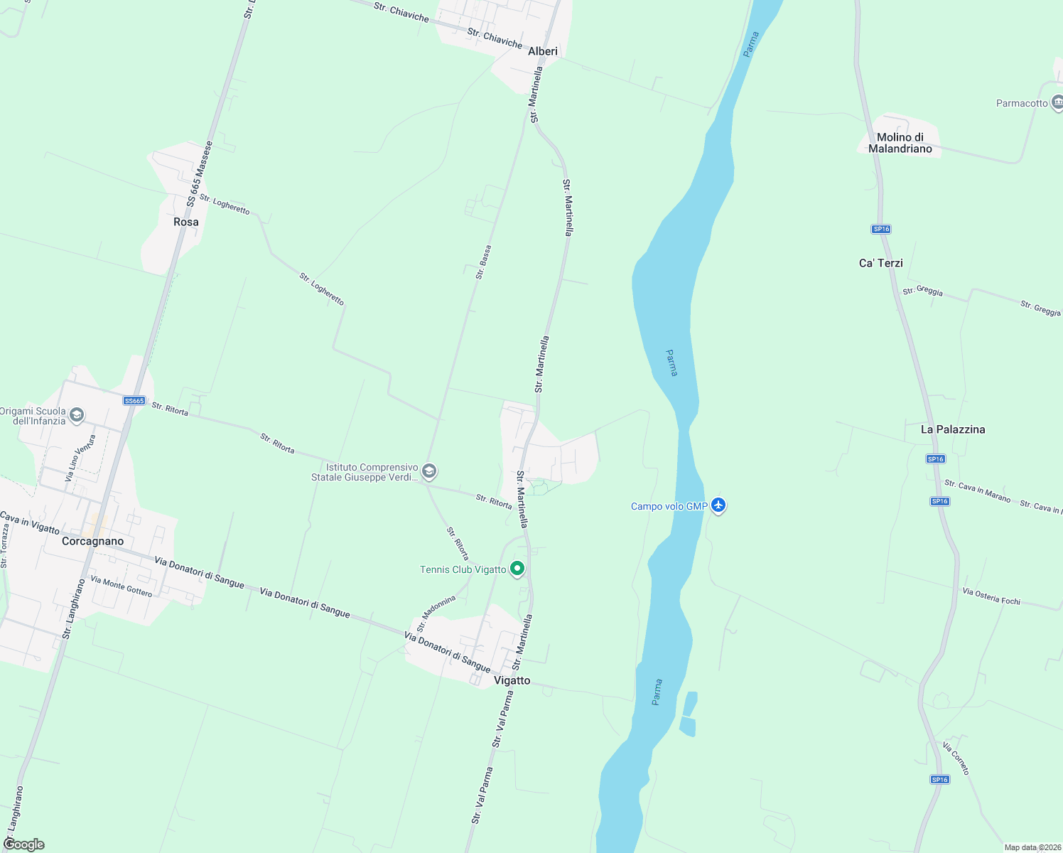 map of restaurants, bars, coffee shops, grocery stores, and more near 241 Strada Martinella in Vigatto