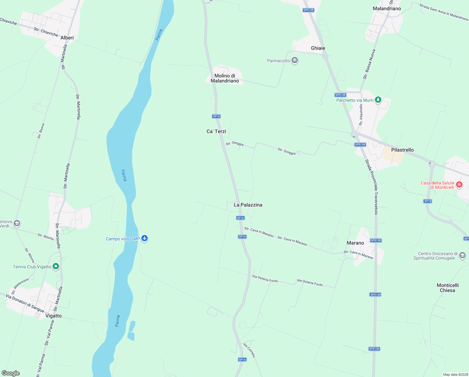 map of restaurants, bars, coffee shops, grocery stores, and more near 254 SP16 in Parma