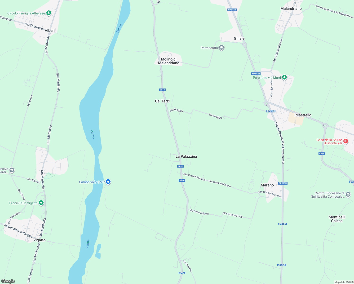 map of restaurants, bars, coffee shops, grocery stores, and more near 254 SP16 in Parma