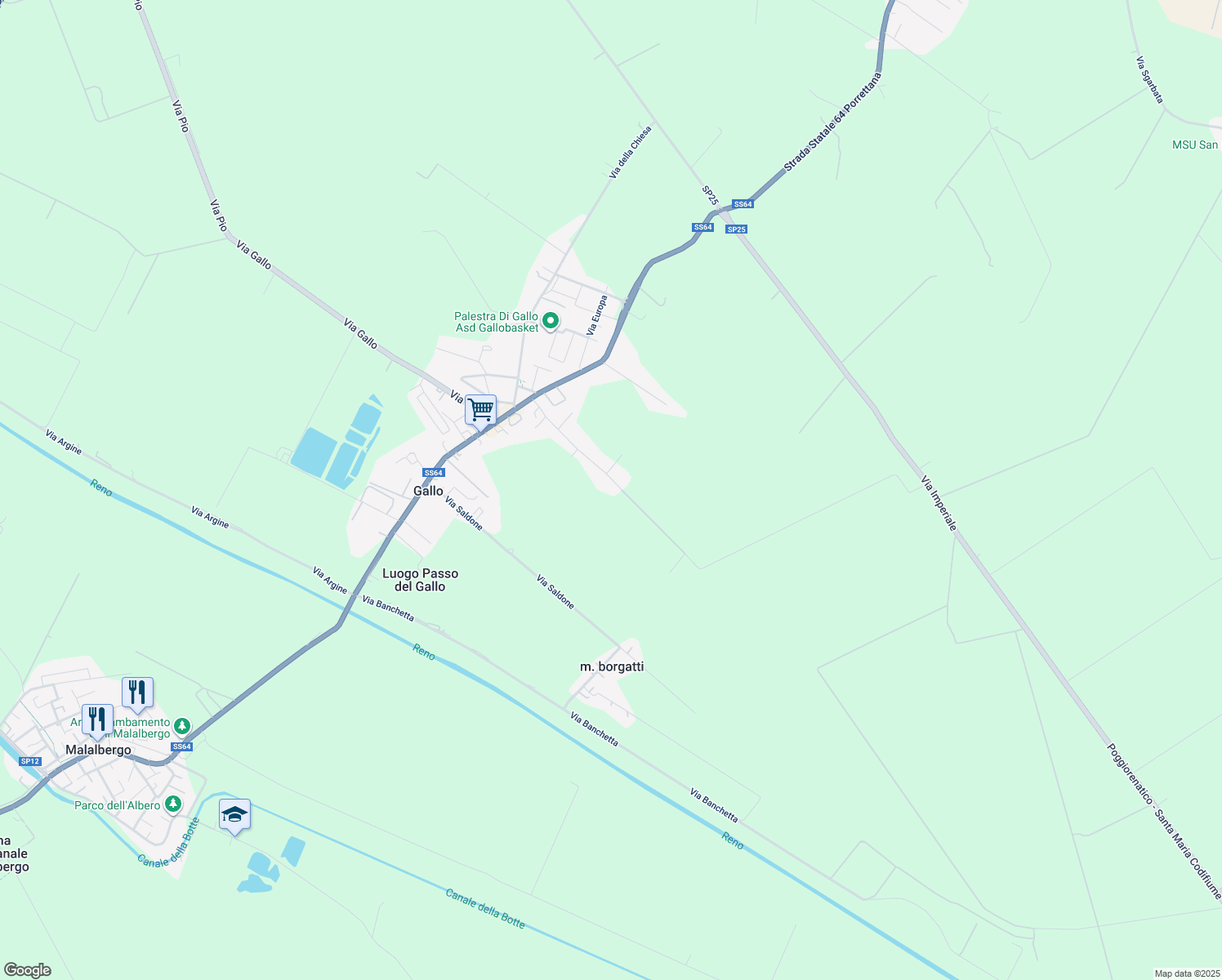 map of restaurants, bars, coffee shops, grocery stores, and more near 20 Via Fratelli Cervi in Gallo