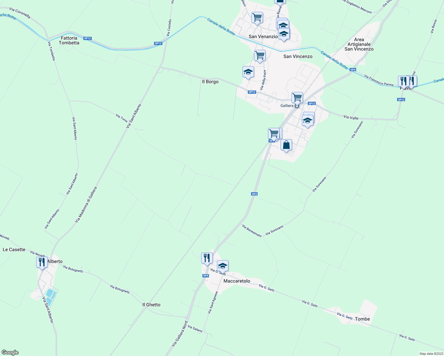 map of restaurants, bars, coffee shops, grocery stores, and more near 410 A Via Scala Ponente in Città Metropolitana di Bologna