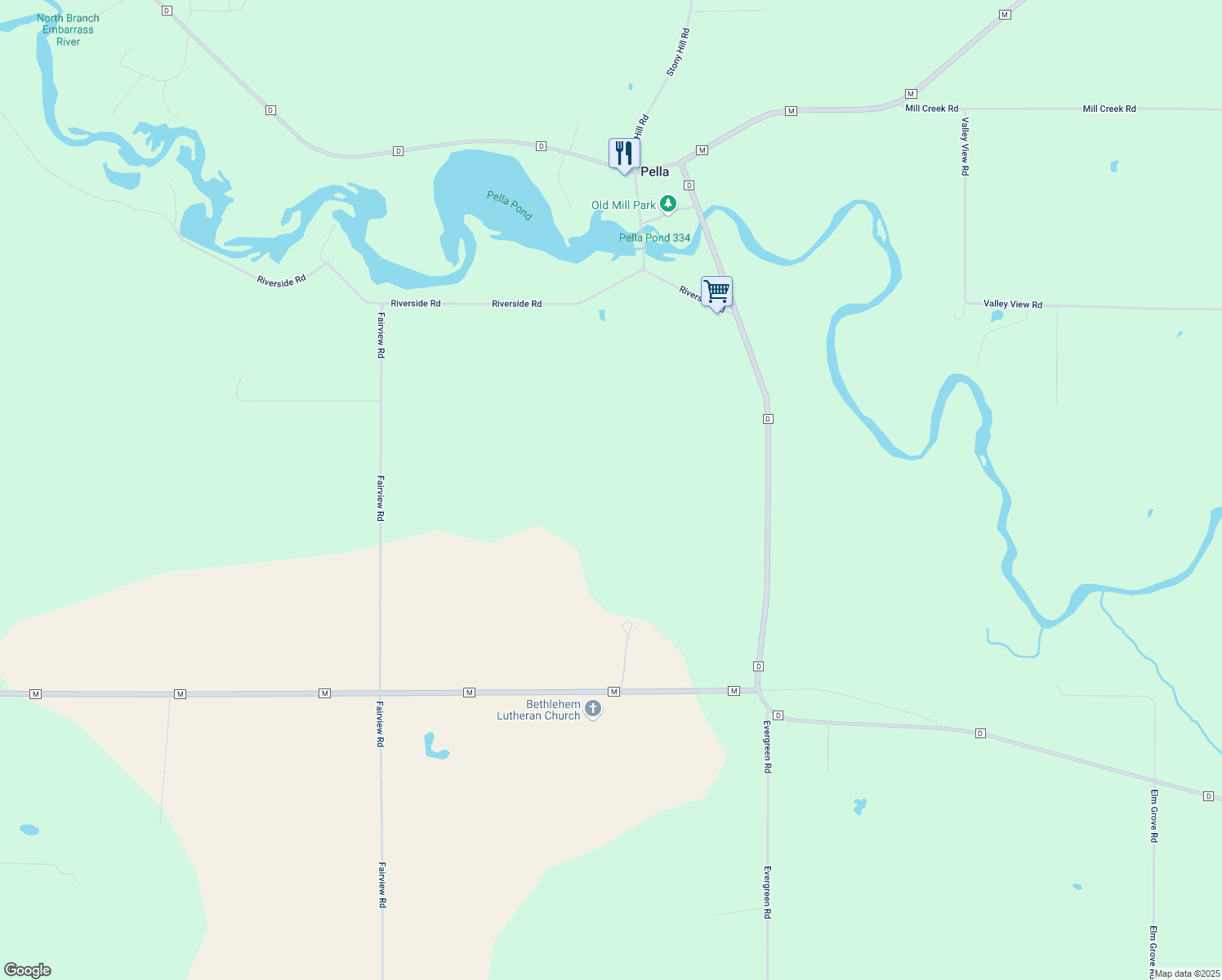 map of restaurants, bars, coffee shops, grocery stores, and more near N3907 County Road D in Marion