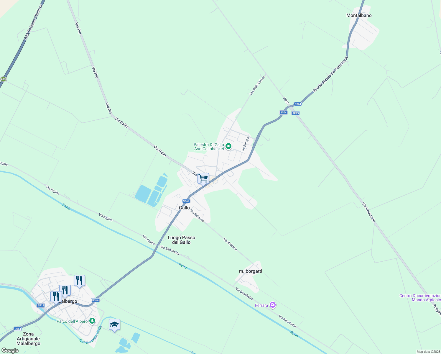 map of restaurants, bars, coffee shops, grocery stores, and more near 91 Via Nazionale in Gallo