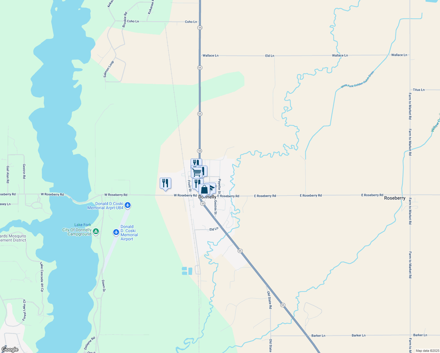 map of restaurants, bars, coffee shops, grocery stores, and more near 473 Payette Street in Donnelly