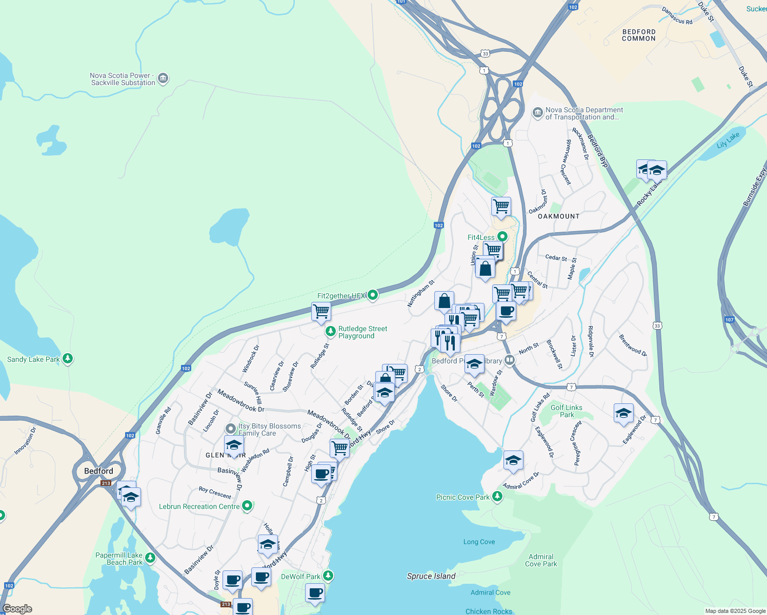 map of restaurants, bars, coffee shops, grocery stores, and more near 60 Shaffleburg Run in Bedford