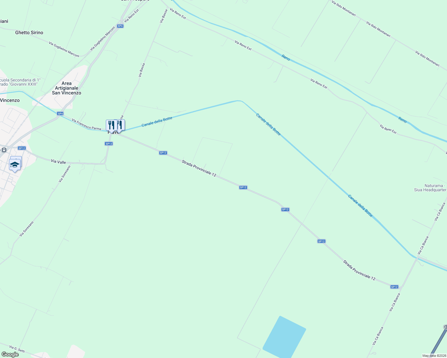 map of restaurants, bars, coffee shops, grocery stores, and more near 34 2 Via Valle in Città Metropolitana di Bologna