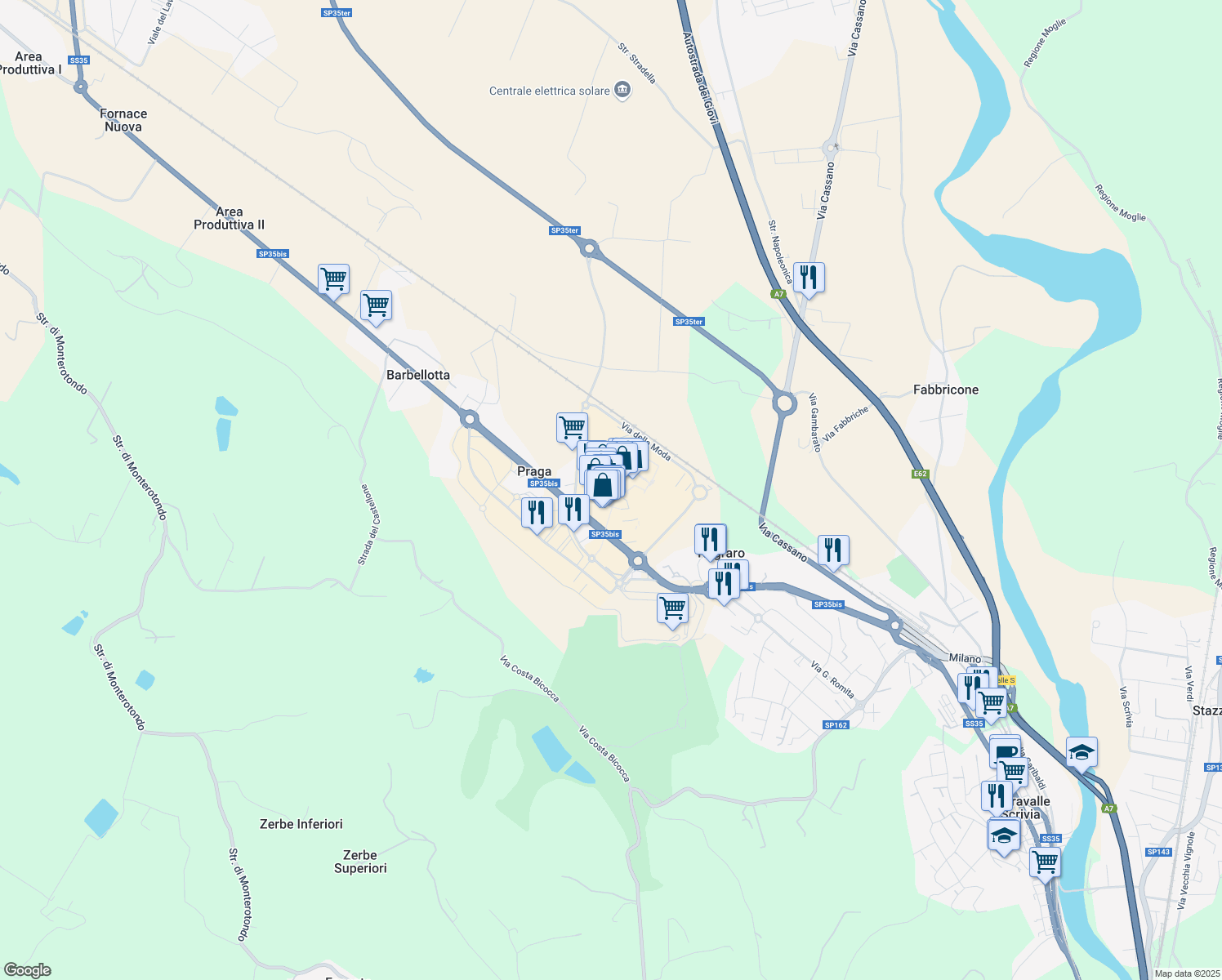 map of restaurants, bars, coffee shops, grocery stores, and more near 1 Via della Moda in Provincia di Alessandria