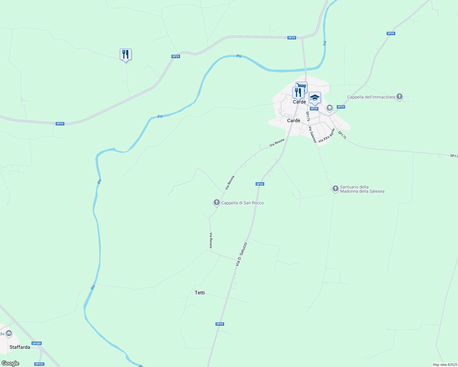 map of restaurants, bars, coffee shops, grocery stores, and more near Via Ressia in Provincia di Cuneo