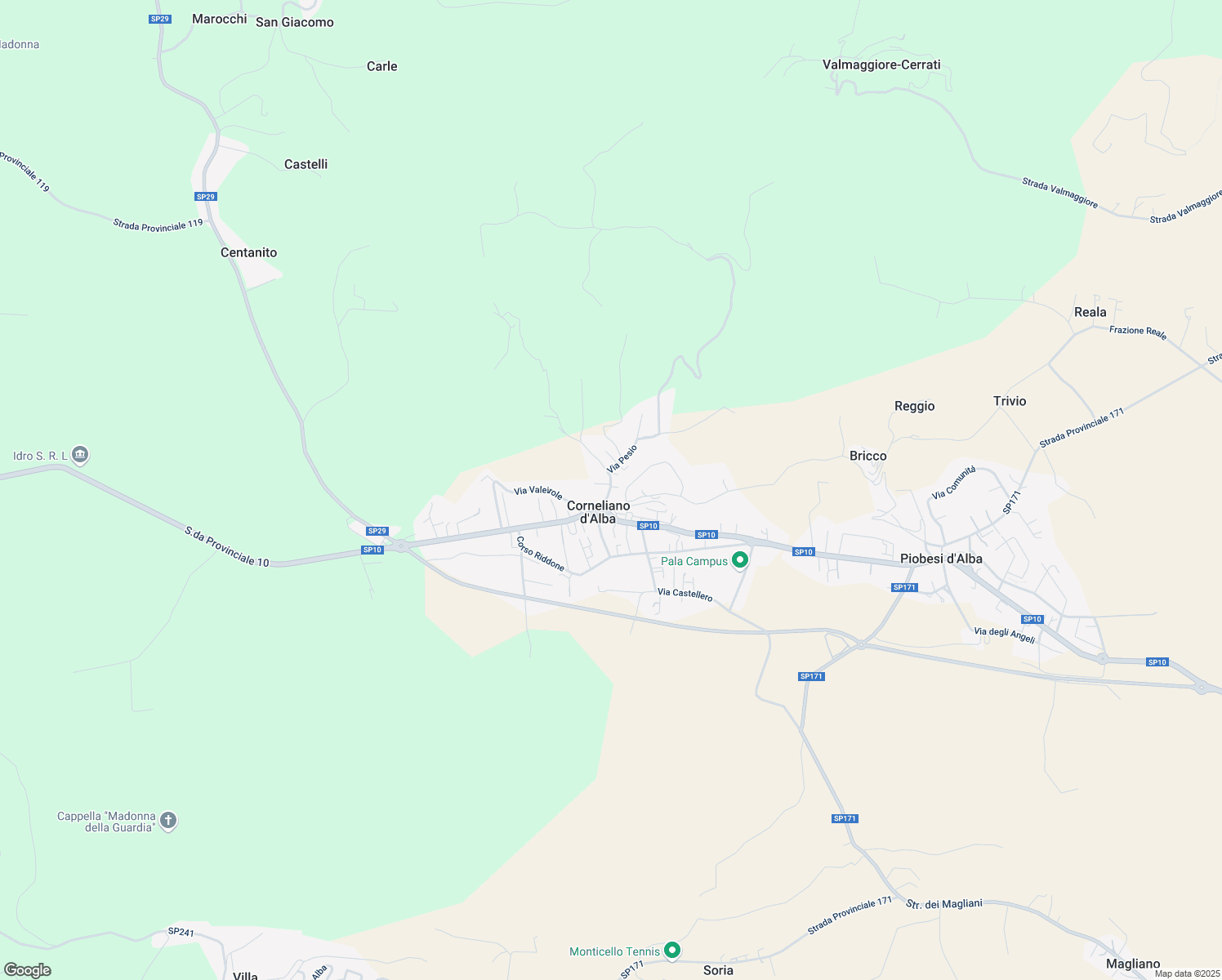map of restaurants, bars, coffee shops, grocery stores, and more near 22 Via Pesio in Corneliano d'Alba
