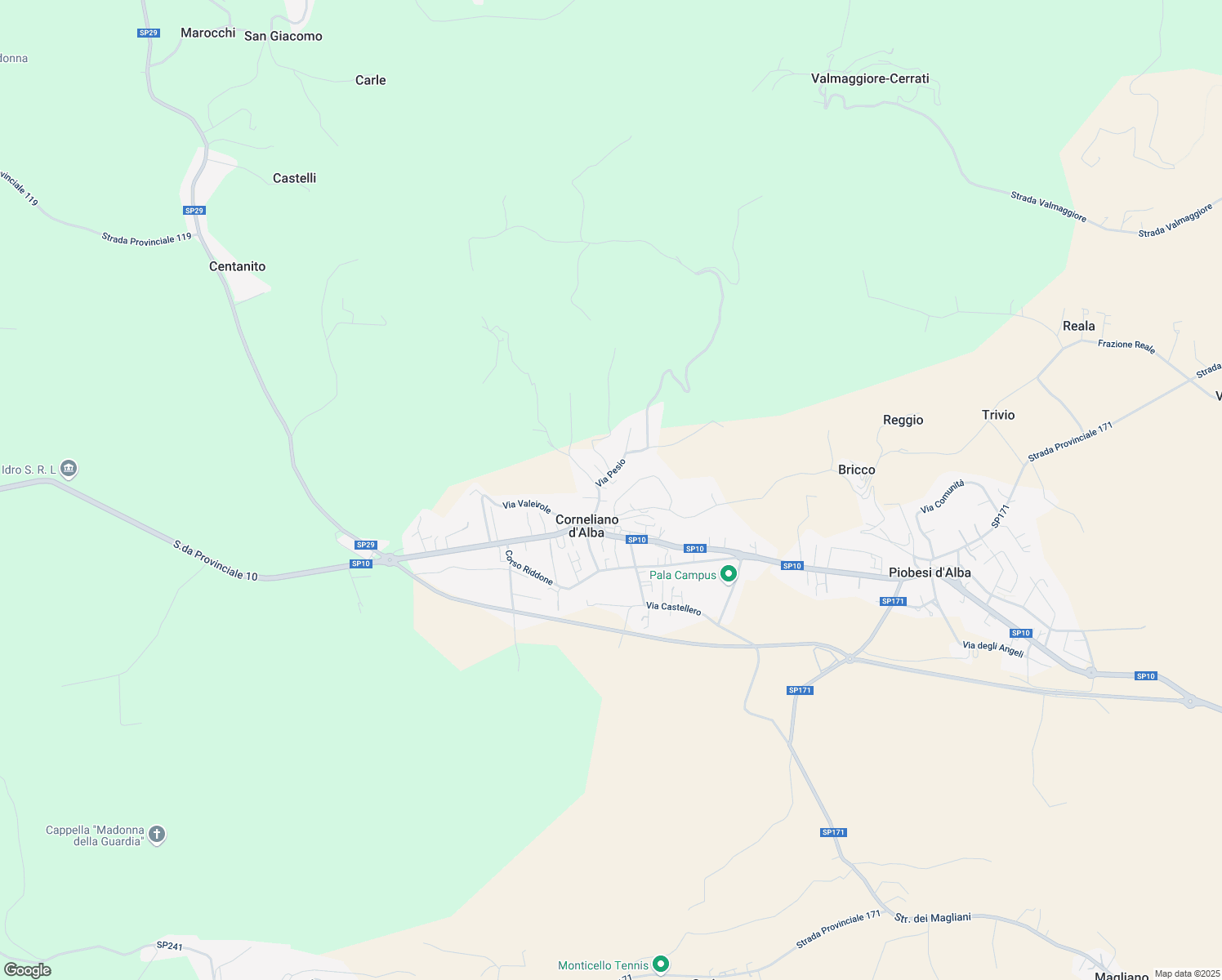 map of restaurants, bars, coffee shops, grocery stores, and more near 22 Via Pesio in Corneliano d'Alba