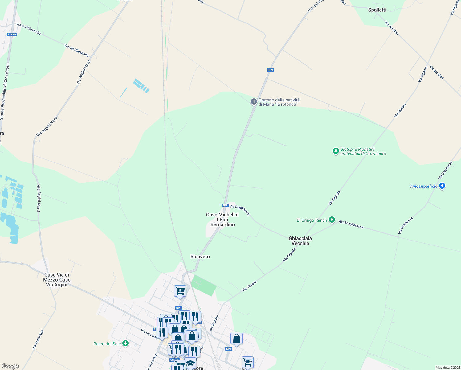 map of restaurants, bars, coffee shops, grocery stores, and more near 1463 Via del Papa in Case Michelini I-San Bernardino
