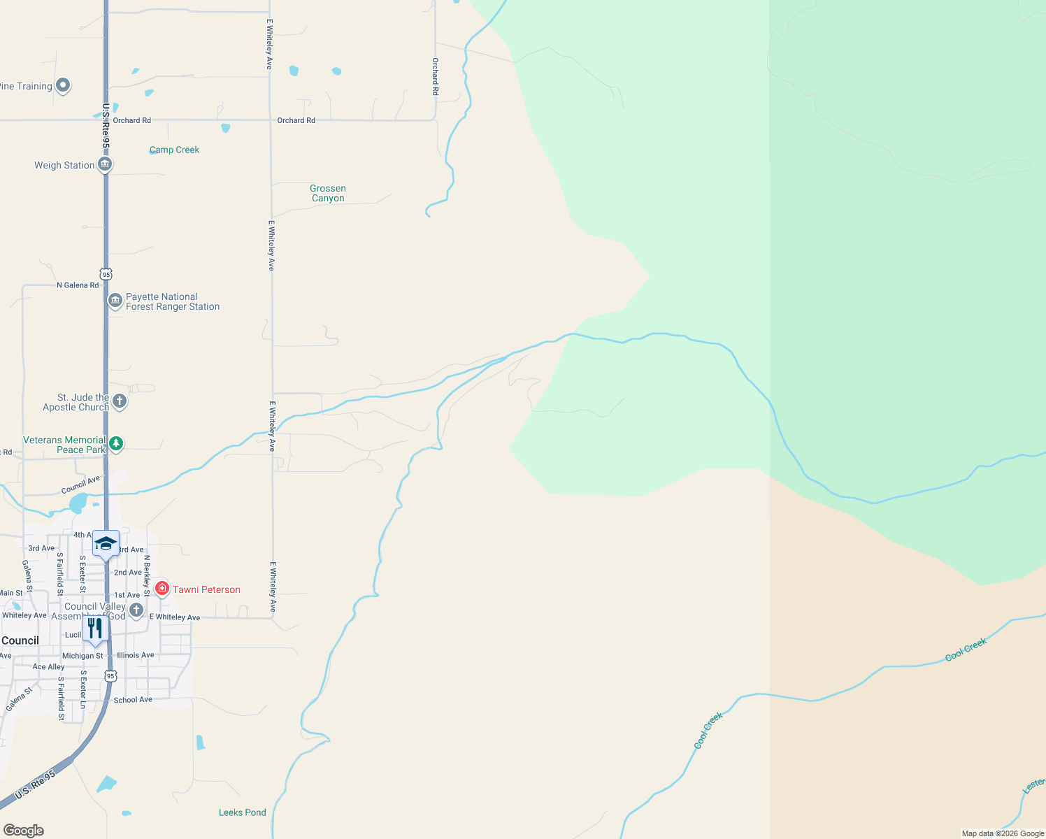 map of restaurants, bars, coffee shops, grocery stores, and more near in Council