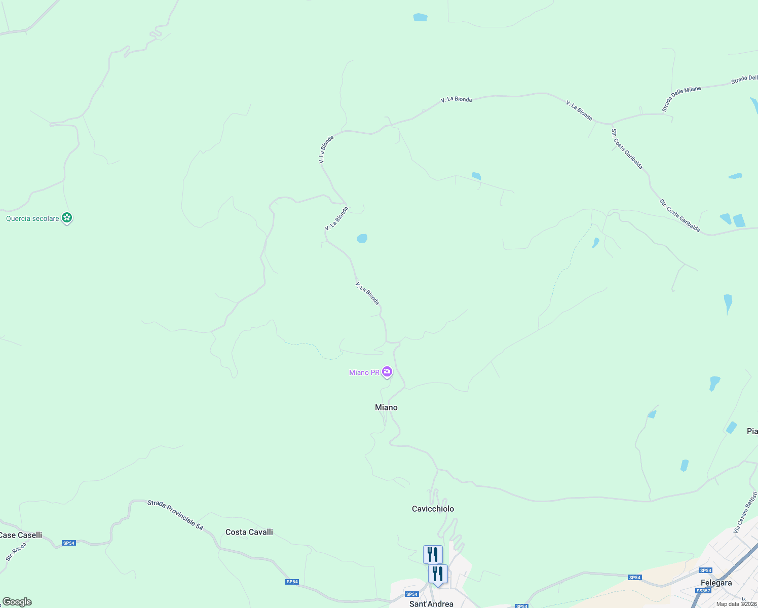 map of restaurants, bars, coffee shops, grocery stores, and more near 38 Via La Bionda in Provincia di Parma