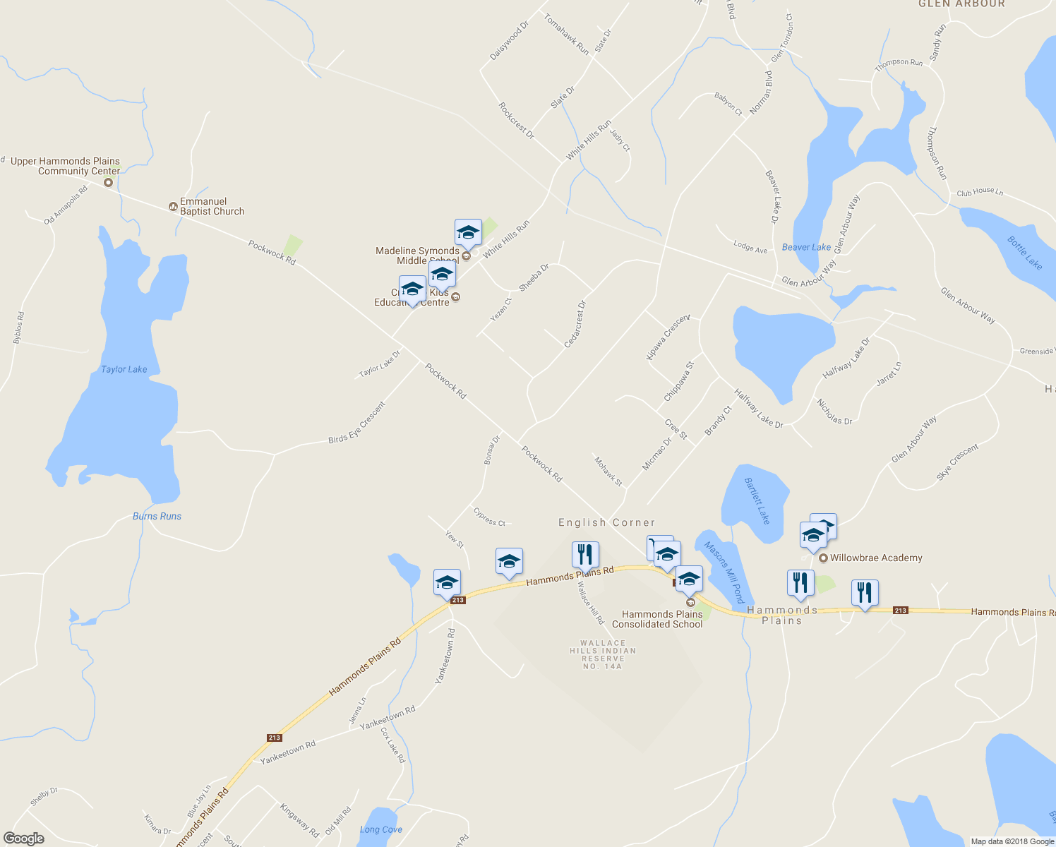 map of restaurants, bars, coffee shops, grocery stores, and more near 6 Norman Boulevard in Hammonds Plains