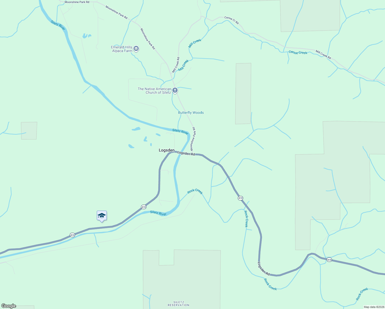 map of restaurants, bars, coffee shops, grocery stores, and more near 7372 Logsden Road in Lincoln County