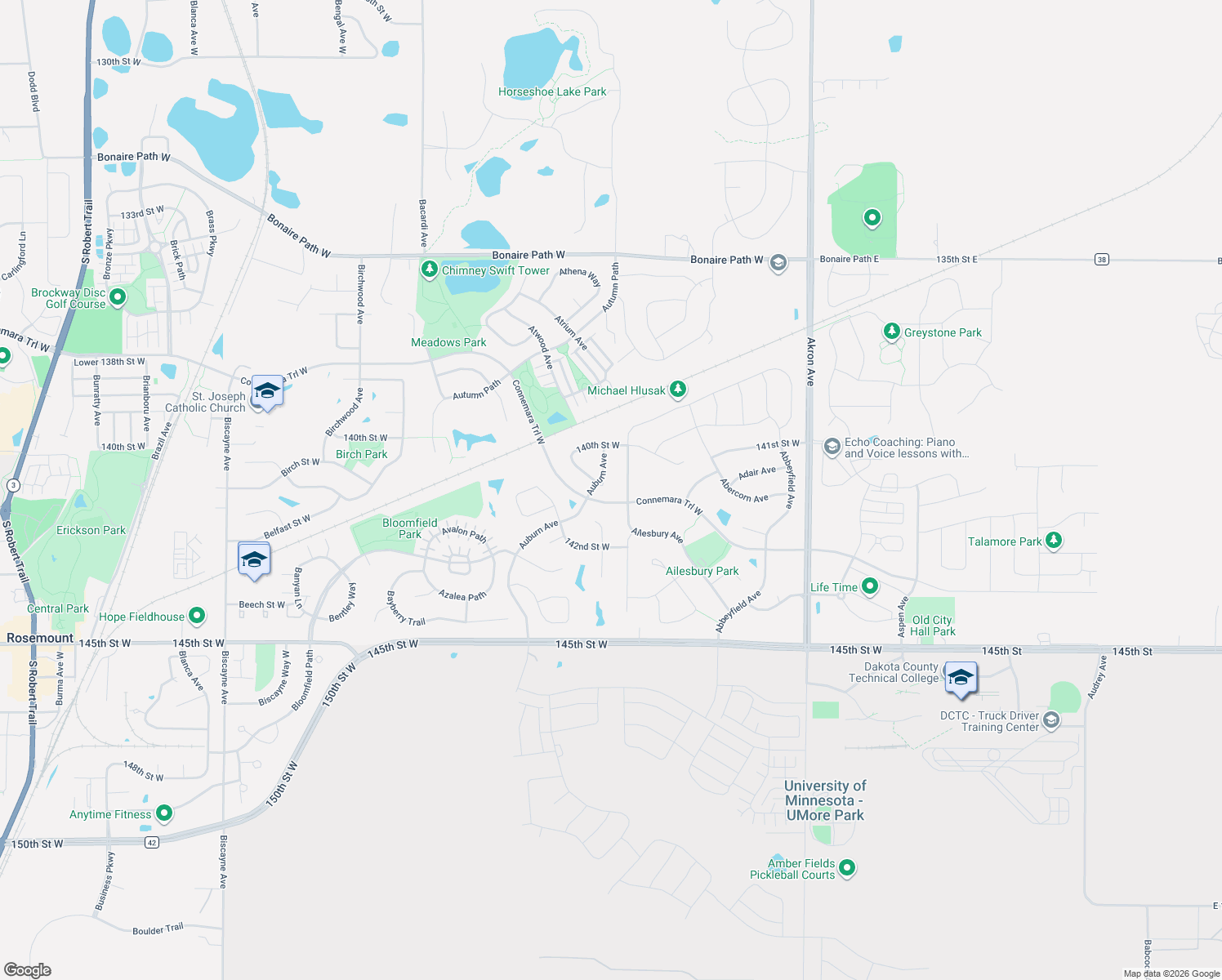 map of restaurants, bars, coffee shops, grocery stores, and more near 14060 Auburn Avenue in Rosemount