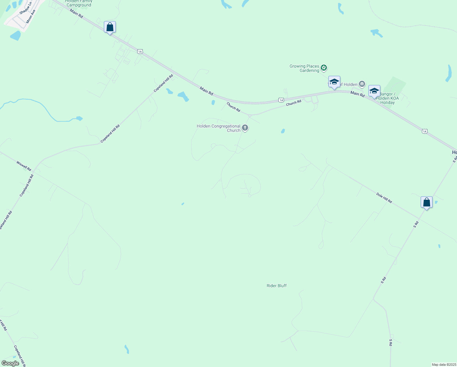 map of restaurants, bars, coffee shops, grocery stores, and more near 111 Rider Bluff Road in Holden