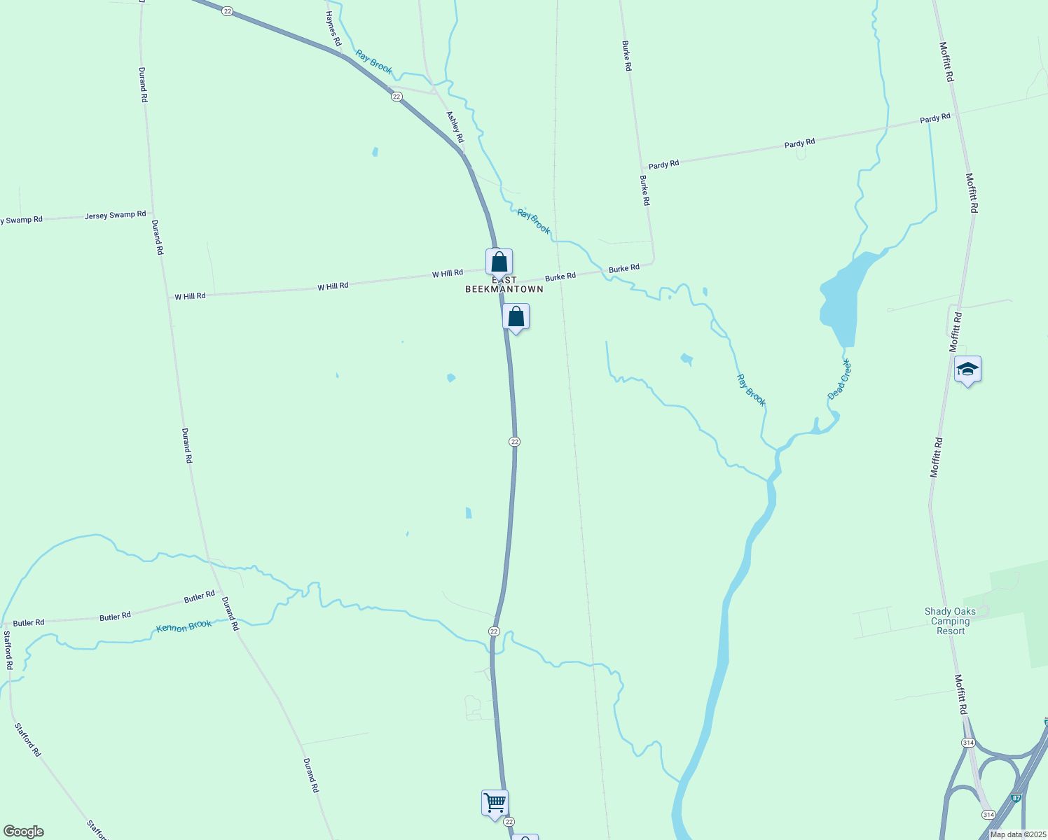 map of restaurants, bars, coffee shops, grocery stores, and more near 6432 Highway 22 in Plattsburgh