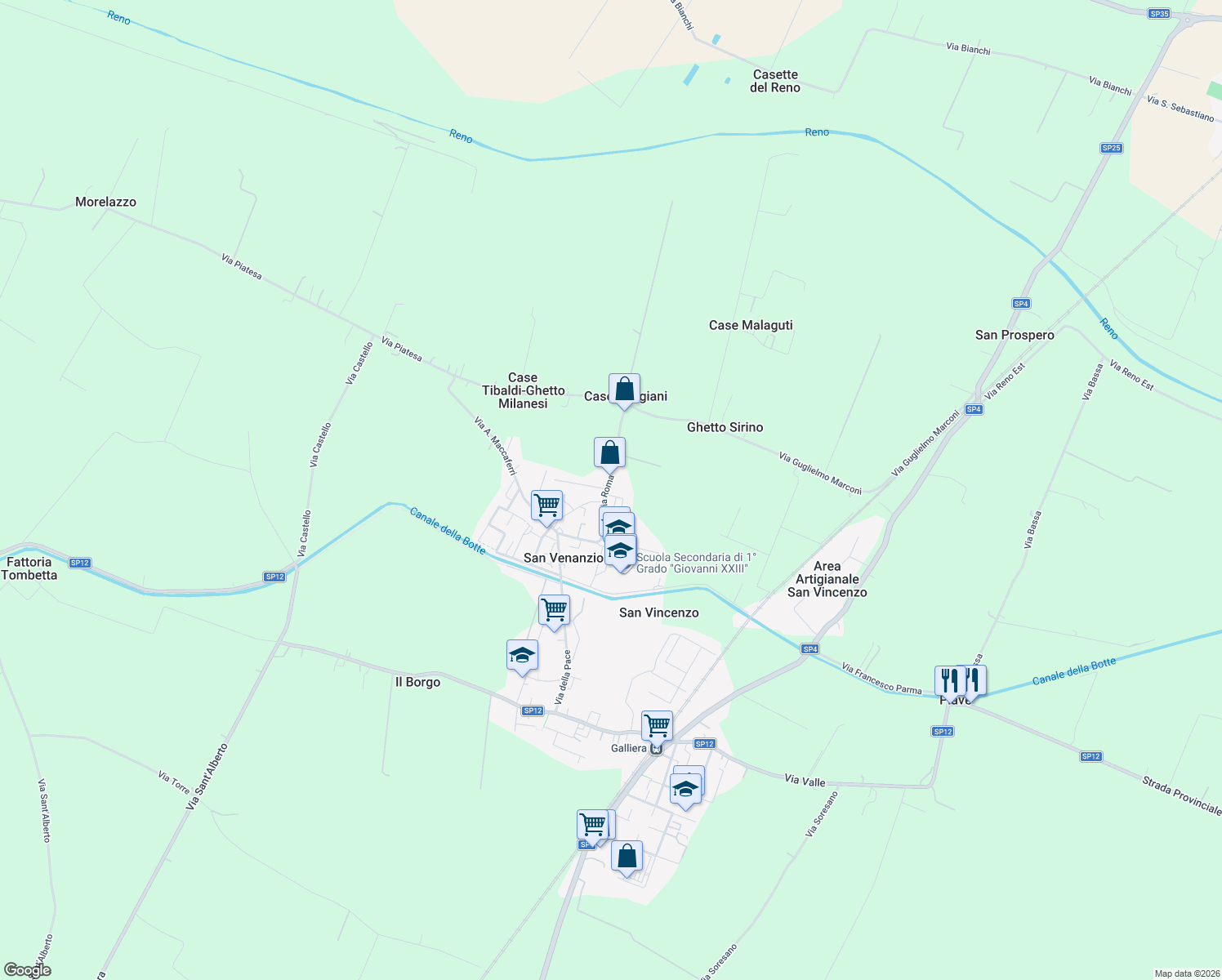 map of restaurants, bars, coffee shops, grocery stores, and more near 31 Via Roma in San Venanzio