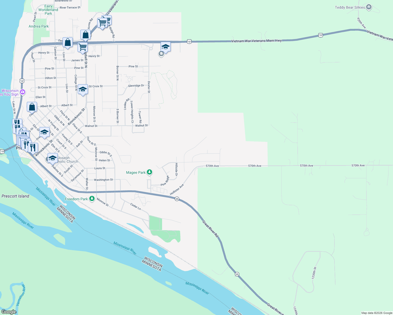 map of restaurants, bars, coffee shops, grocery stores, and more near 486 Delta Queen Avenue in Prescott