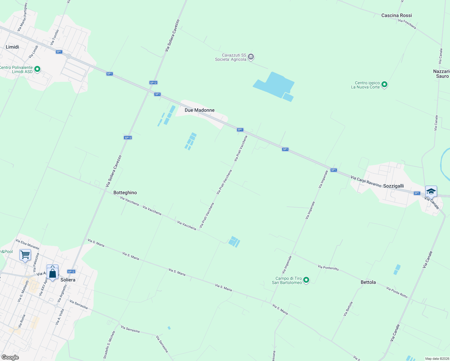 map of restaurants, bars, coffee shops, grocery stores, and more near Via Prati Vaccheria in Provincia di Modena