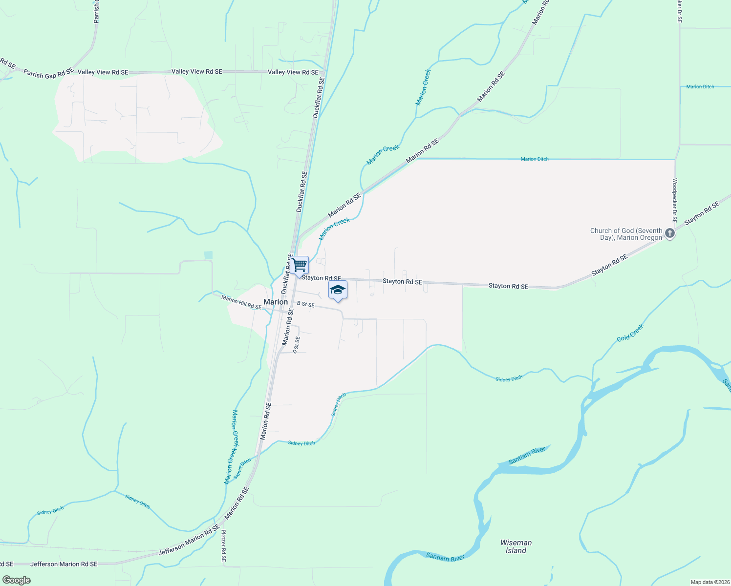 map of restaurants, bars, coffee shops, grocery stores, and more near 6128 Stayton Road Southeast in Marion