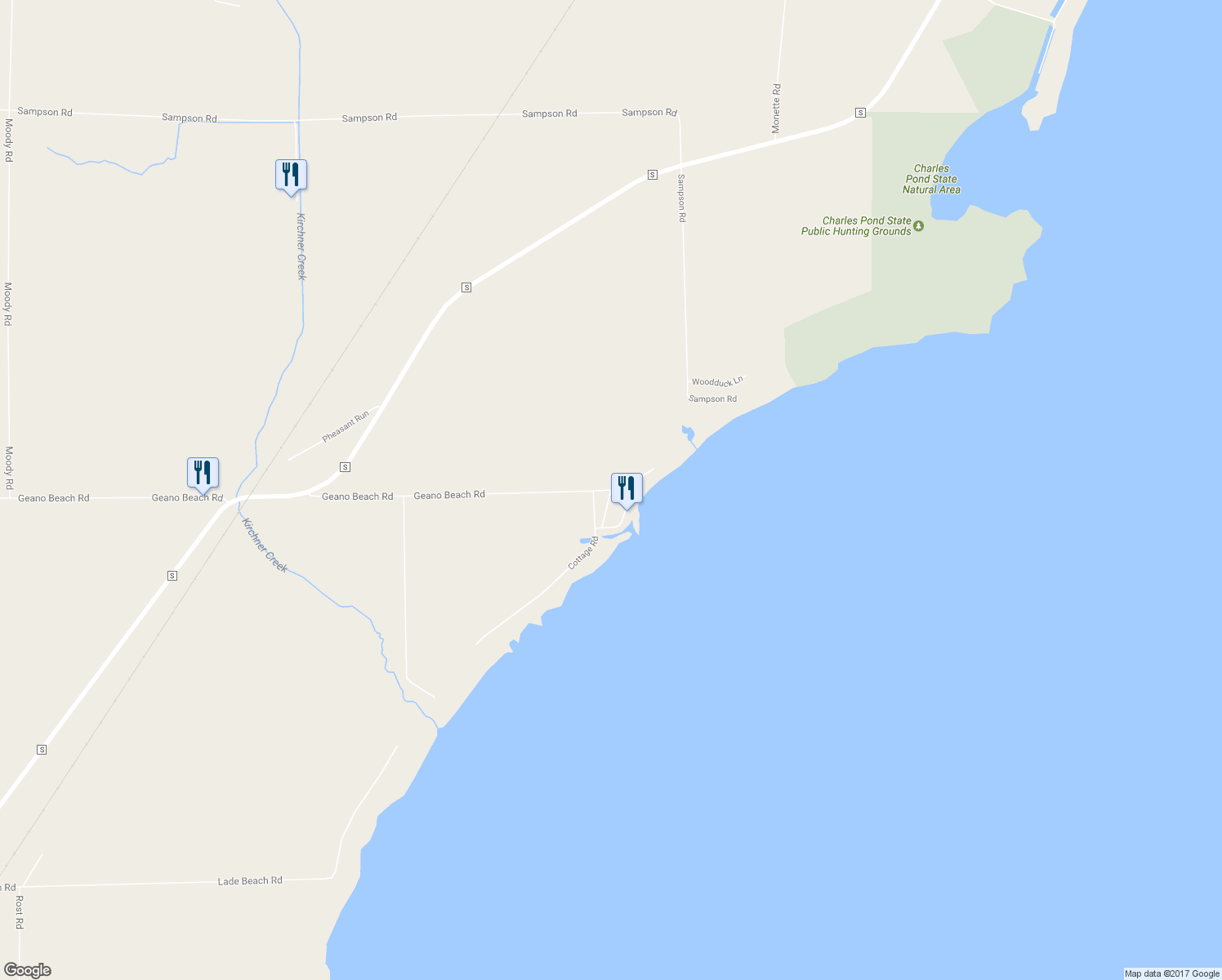 map of restaurants, bars, coffee shops, grocery stores, and more near 3828 Geano Beach Road in Little Suamico