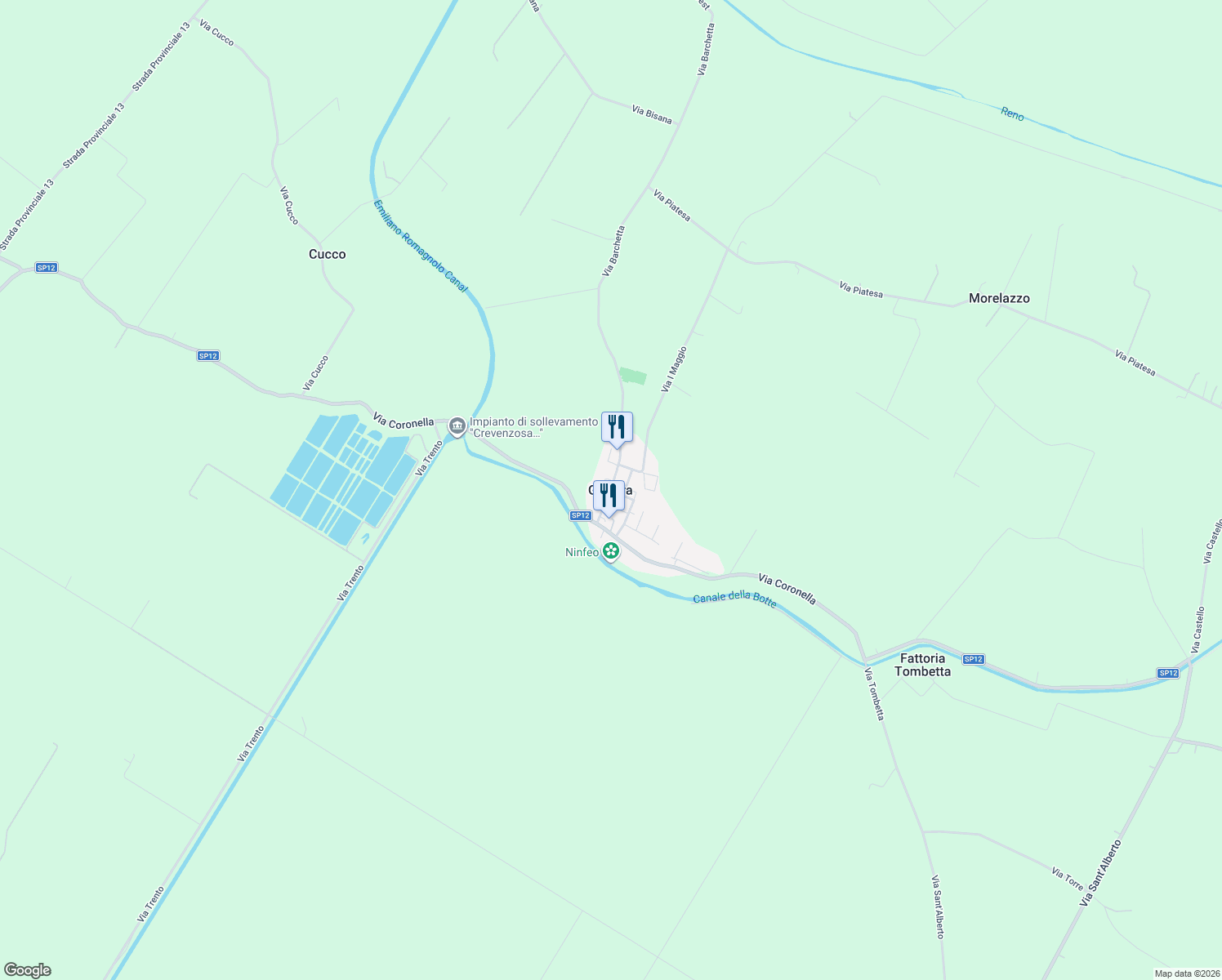 map of restaurants, bars, coffee shops, grocery stores, and more near 6 Via Barchetta in Galliera