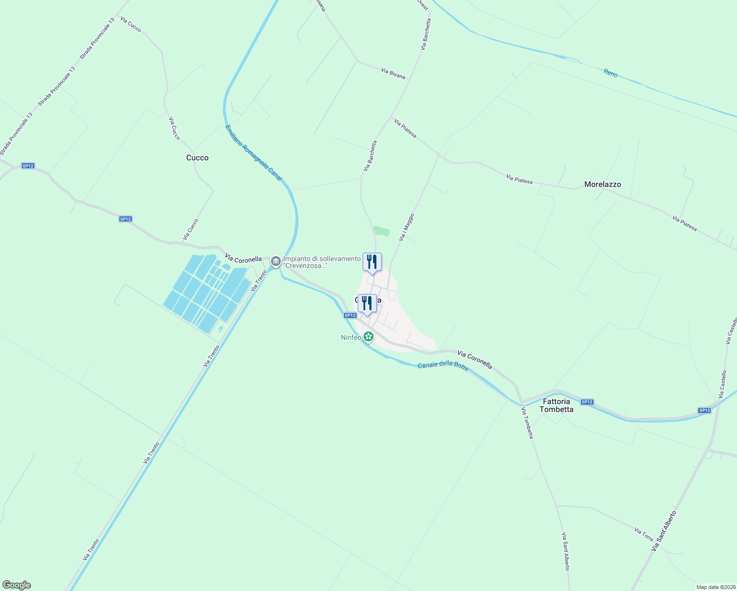 map of restaurants, bars, coffee shops, grocery stores, and more near 6 Via Barchetta in Galliera