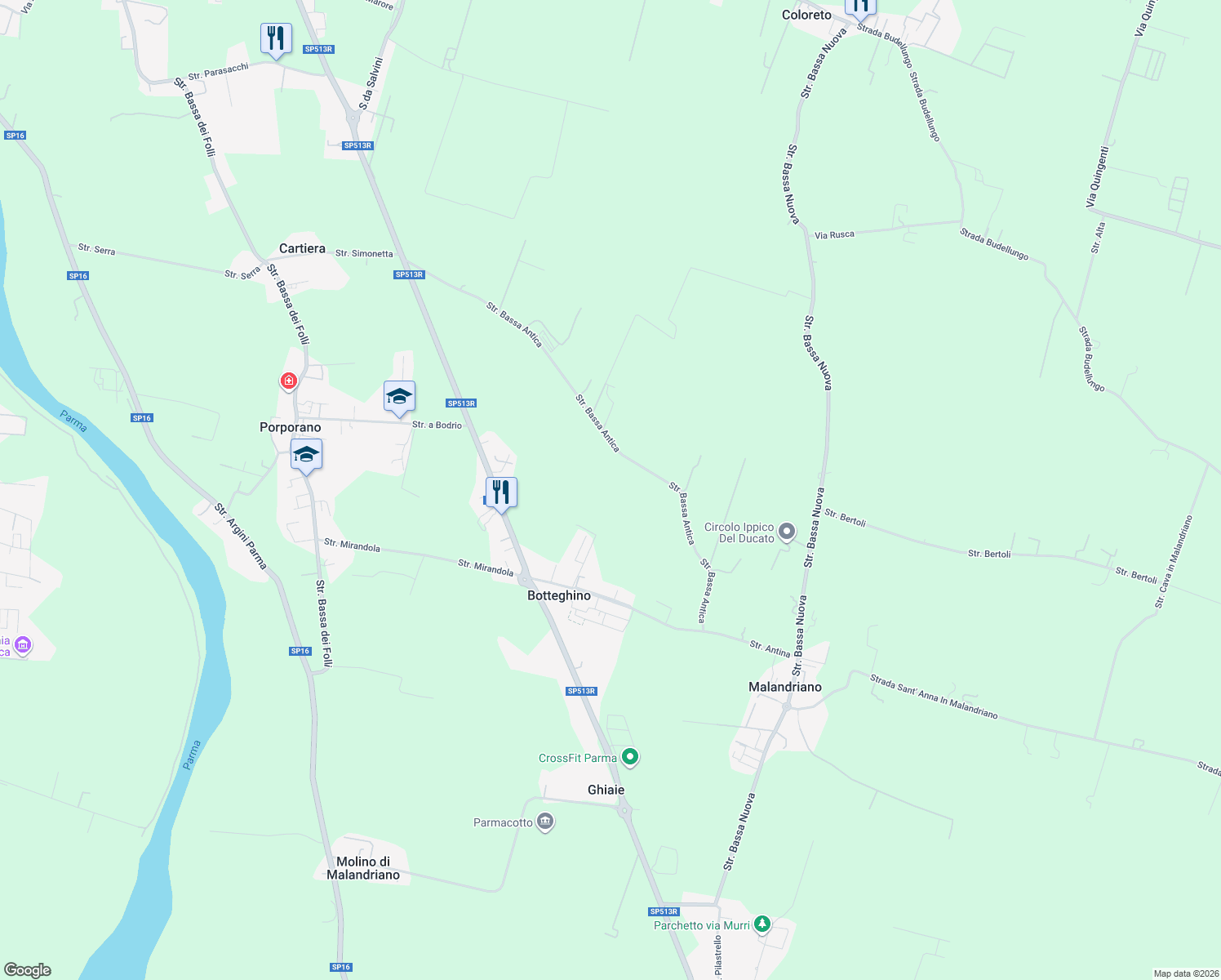 map of restaurants, bars, coffee shops, grocery stores, and more near in Province of Parma