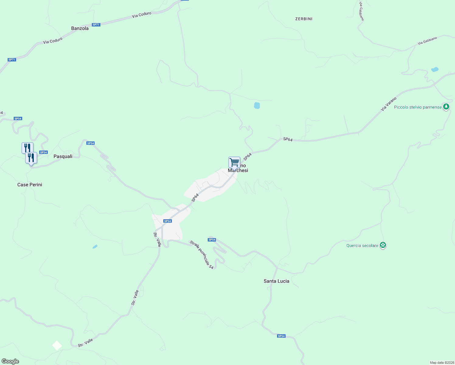 map of restaurants, bars, coffee shops, grocery stores, and more near 37 Strada Provinciale 64 in Varano Marchesi