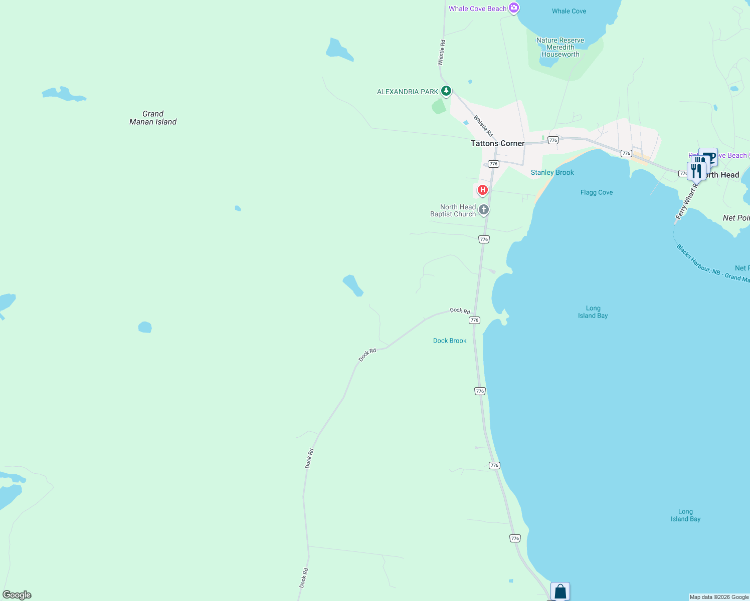 map of restaurants, bars, coffee shops, grocery stores, and more near 40 Ohio Pond Road in Grand Manan