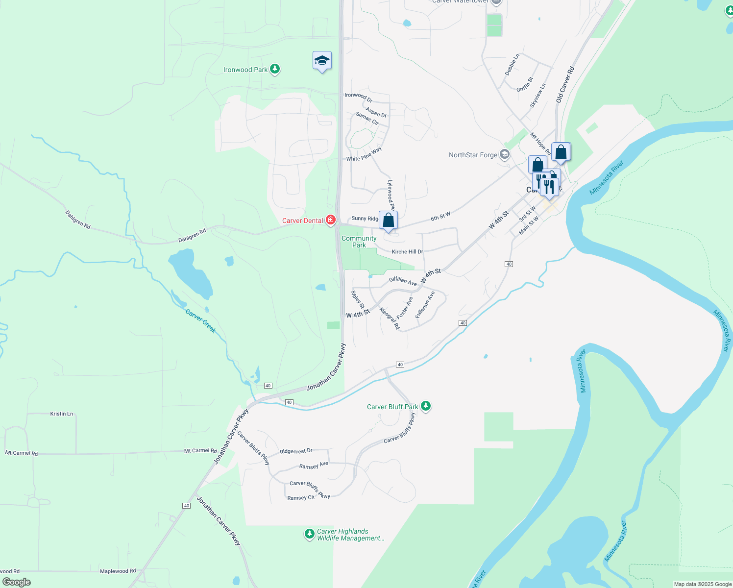 map of restaurants, bars, coffee shops, grocery stores, and more near 306 Groff St in Carver