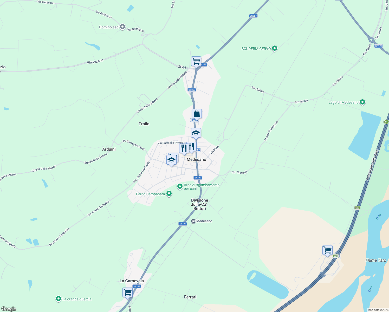 map of restaurants, bars, coffee shops, grocery stores, and more near in Medesano