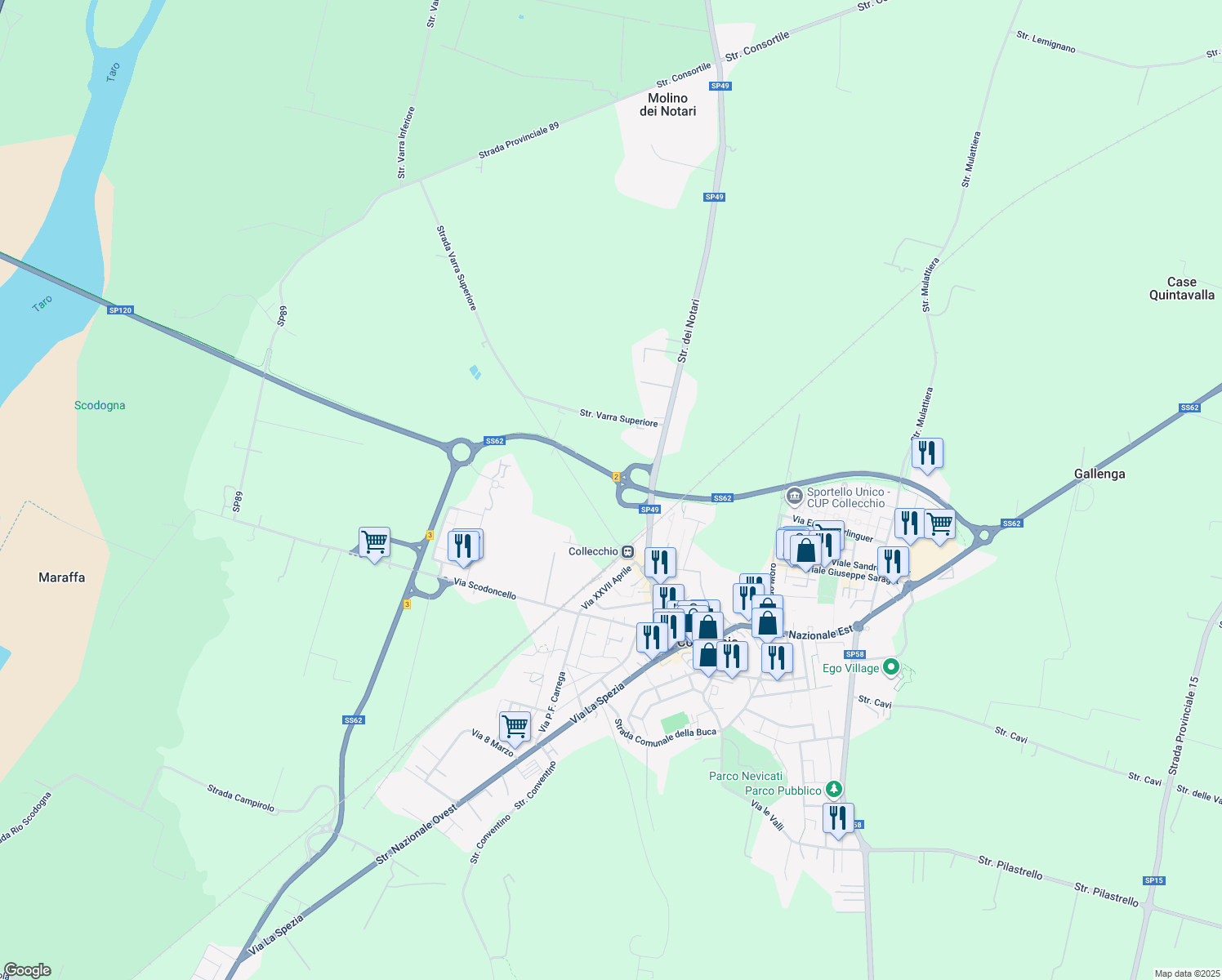 map of restaurants, bars, coffee shops, grocery stores, and more near in Province of Parma