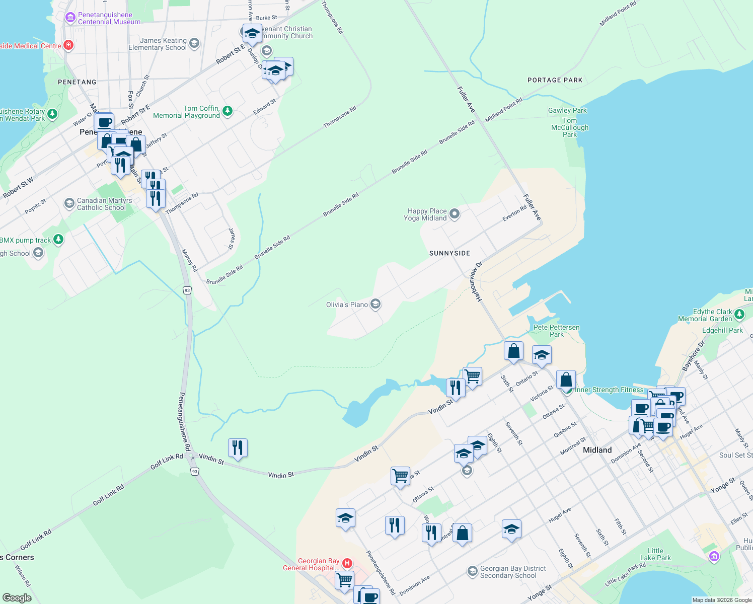 map of restaurants, bars, coffee shops, grocery stores, and more near 1325 Everton Road in Midland