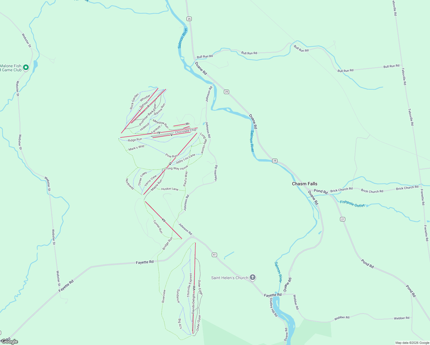 map of restaurants, bars, coffee shops, grocery stores, and more near 123 Johnson Road in Malone