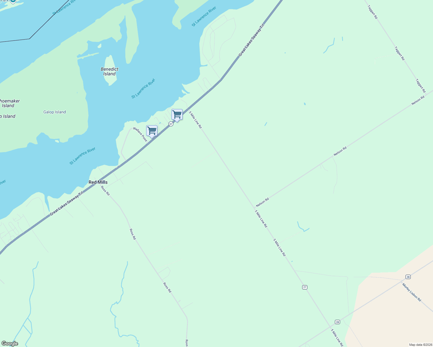 map of restaurants, bars, coffee shops, grocery stores, and more near 9511 5 Mile Line Rd in Ogdensburg