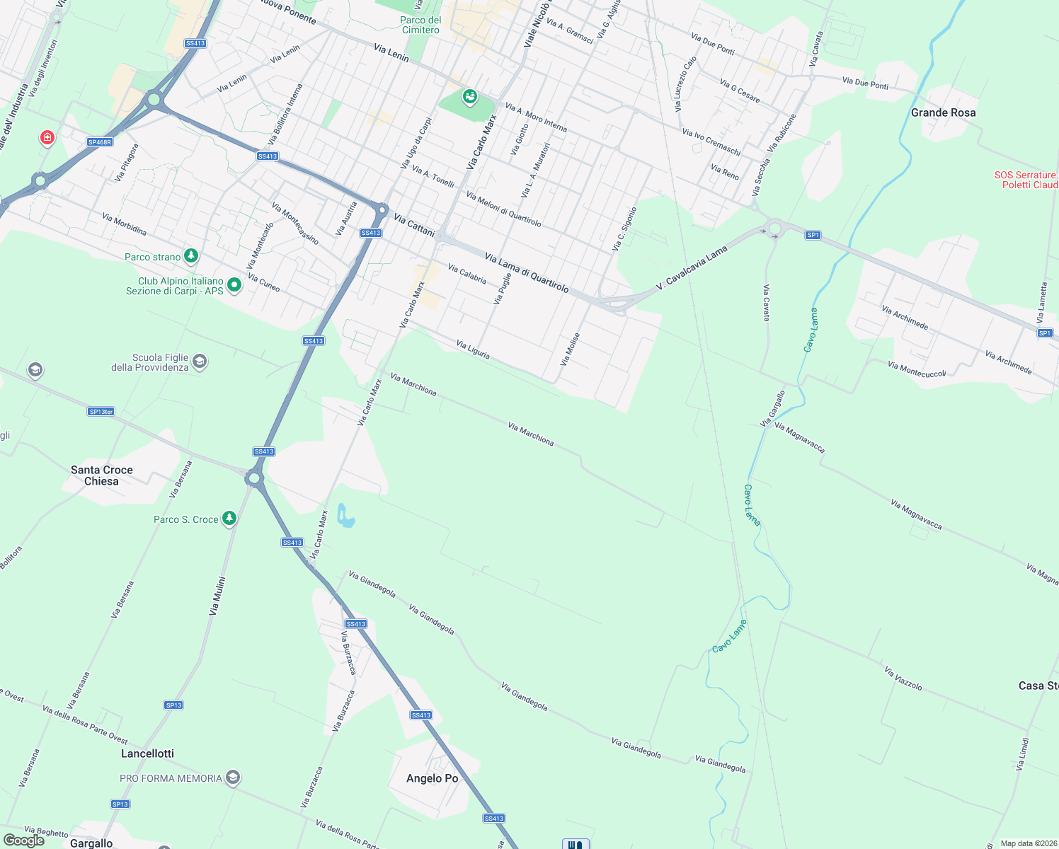 map of restaurants, bars, coffee shops, grocery stores, and more near 3 Via Marchiona in Provincia di Modena