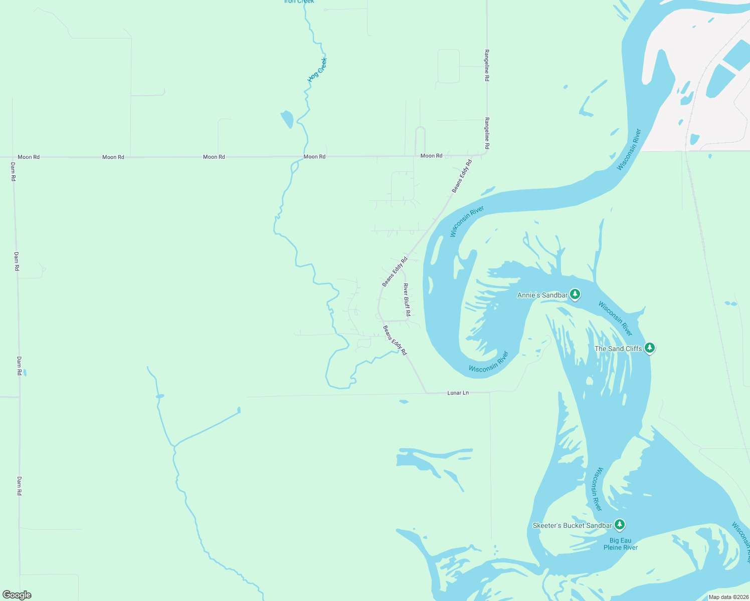 map of restaurants, bars, coffee shops, grocery stores, and more near 351 Beans Eddy Road in Mosinee